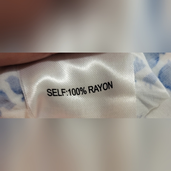 Jane and Delancy-White Rayon Button-Up Shirt with Blue and Purple Birds- Size M - Picture 5 of 7